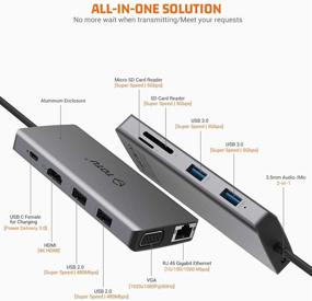 img 3 attached to 🔌 TOTU 11-in-1 Type C Hub with Ethernet, 4K HDMI, VGA, 2 USB 3.0, 2 USB 2.0, Micro SD/TF Card Reader, Mic/Audio, USB-C PD 3.0 – Compatible with Mac Pro and Other Type C Laptops
