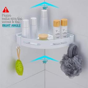 img 3 attached to Gricol Corner Shower Caddy: Adhesive Bathroom Shelf Basket with Hooks - Convenient Wall-Mounted Storage Solution for Bathroom, Toilet, Kitchen, and Dorm