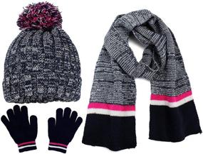img 4 attached to 🧣 Stay Warm and Stylish with S.W.A.K. Girls Knit Hat, Scarf and Gloves Set