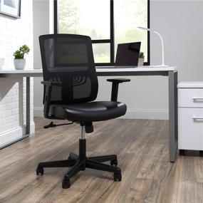 img 3 attached to 🪑 Black Mid Mesh Back Office Chair with Leather Seat, Lumbar Support - OFM ESS Collection