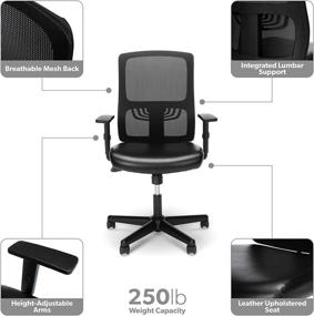 img 2 attached to 🪑 Black Mid Mesh Back Office Chair with Leather Seat, Lumbar Support - OFM ESS Collection