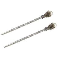 🌸 pack of 2 vintage rhinestone pearl hair sticks - elegant hair accessories for chignon, bun, and updo hairstyles in coffee-brown logo
