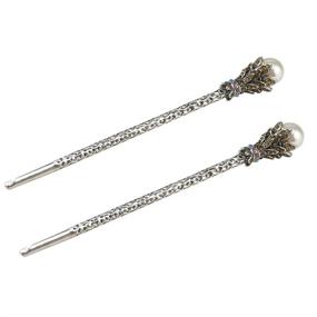 img 4 attached to 🌸 Pack of 2 Vintage Rhinestone Pearl Hair Sticks - Elegant Hair Accessories for Chignon, Bun, and Updo Hairstyles in Coffee-Brown