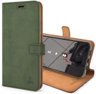 snakehive vintage wallet for iphone 11 - genuine leather phone case with viewing stand, card holder & card slot - flip folio cover in dark green logo