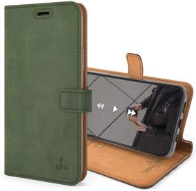 img 4 attached to Змеиный родео Vintage Wallet для iPhone 11 - телефонный чехол из натуральной кожи с подставкой для просмотра, кармашком для карт и слотом для карт - флип-фолио в темно-зеленом цвете