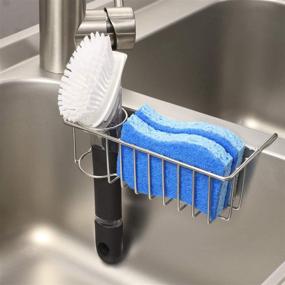 img 3 attached to 🧽 Kitchen Sink Caddy Sponge Holder + Brush Holder, Stainless Steel 2-in-1 Organizer Rack Basket for Small In-sink Dish Sponge, Hanging Kitchen Sink Caddy