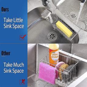 img 2 attached to 🧽 Kitchen Sink Caddy Sponge Holder + Brush Holder, Stainless Steel 2-in-1 Organizer Rack Basket for Small In-sink Dish Sponge, Hanging Kitchen Sink Caddy