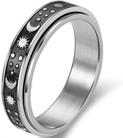 img 1 attached to 🌞 Stainless Steel Sun Moon Star Rotating Spinning Wedding Promise Anniversary Statement Band Ring - 6mm