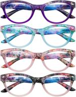 👓 stylish patterned spring hinges computer readers for women - 4 pack cat eye blue light blocking glasses logo