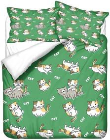 img 1 attached to 🐱 URLINENS Cute Cat Duvet Cover Set Queen - 3 Piece Kawaii Bedding, Animal Print Bed Set for Boys, Girls, Teens - Playful Cat Pattern - Includes 1 Duvet Cover and 2 Pillowcases - Soft Microfiber, Zipper Closure