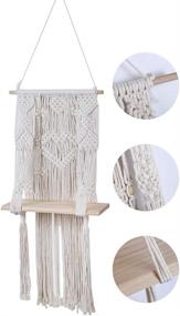 img 2 attached to Boho Macrame Wall Hanging Shelf: Stylish Home Organizer and Decor with Floating Wooden Storage Shelves for Small Plants - Handmade Cotton Rope, 16Wx34L