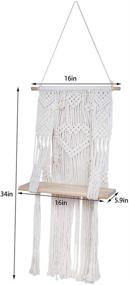 img 3 attached to Boho Macrame Wall Hanging Shelf: Stylish Home Organizer and Decor with Floating Wooden Storage Shelves for Small Plants - Handmade Cotton Rope, 16Wx34L