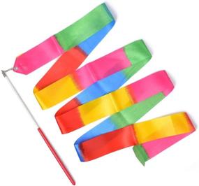 img 2 attached to 🎀 Huianer Dance Ribbon Streamers - Gymnastics Ribbon Wands for Children Art Dances and Baton Twirling - Set of 2