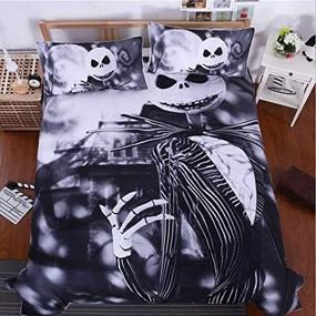 img 4 attached to 🎃 3D Nightmare Before Christmas Duvet Cover Set - StarFashion Jack Decor, Queen Size 100% Microfiber Galaxy Bedding with Pillow Shams - 3 Pieces, Christmas Themed (No Comforter Included)