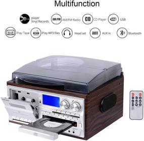 img 3 attached to 🎶 MUSITREND 8-in-1 Record Player: Vintage Turntable with 3 Speeds, Bluetooth, CD, Cassette, Vinyl, AM/FM Radio, USB Recorder, Aux-in, and RCA Line-Out (Model A)