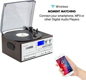 img 2 attached to 🎶 MUSITREND 8-in-1 Record Player: Vintage Turntable with 3 Speeds, Bluetooth, CD, Cassette, Vinyl, AM/FM Radio, USB Recorder, Aux-in, and RCA Line-Out (Model A)