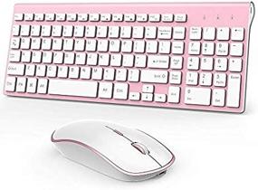 img 3 attached to Rechargeable Keyboard And Mouse Wireless Ergonomic - Full Size Ultra Slim Slient Keyboard And Quite Mouse Cordless Set For Laptop And Desktop(Rosy Gold)