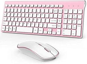 img 1 attached to Rechargeable Keyboard And Mouse Wireless Ergonomic - Full Size Ultra Slim Slient Keyboard And Quite Mouse Cordless Set For Laptop And Desktop(Rosy Gold)