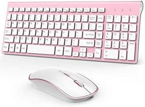 img 2 attached to Rechargeable Keyboard And Mouse Wireless Ergonomic - Full Size Ultra Slim Slient Keyboard And Quite Mouse Cordless Set For Laptop And Desktop(Rosy Gold)