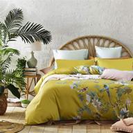 🌺 изысканный набор одеял из 100% хлопка с экзотическим современным цветочным принтом - птицы, цветы и пыльно-серый дизайн - размер queen - ветви гибискуса в приглушенной серо-голубой гамме - цитронеллевого зеленого色. логотип