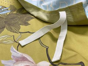 img 2 attached to 🌺 Изысканный набор одеял из 100% хлопка с экзотическим современным цветочным принтом - птицы, цветы и пыльно-серый дизайн - размер Queen - ветви гибискуса в приглушенной серо-голубой гамме - цитронеллевого зеленого色.