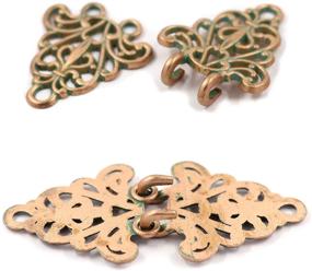 img 2 attached to Bezelry Filigree Trivet Hook and Eye Cloak Clasp Fasteners - Pack of 4 Pairs, 64mm x 29mm, Copper Green