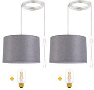 qiyizm plug in pendant light hanging light fixtures hanging lamp with plug in cord hanging ceiling light for living room bedrooms swag light with switch and gray linen shade 2 pack(led bulb included) логотип