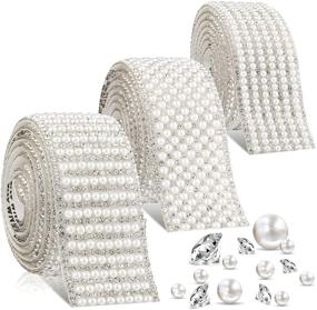 img 4 attached to 💎 3mm Diamond Inlaid White Pearl Beaded Crystal Rhinestone Ribbon Sticker - Self Adhesive Crystal Chain Banding (1 Yard, White, 1.18 Inch)