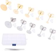 💎 locolo 200pcs stainless steel earrings posts flat pad kit: multiple sizes, butterfly & bullet earring backs, tweezers, and plastic box logo