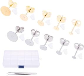 img 4 attached to 💎 LOCOLO 200Pcs Stainless Steel Earrings Posts Flat Pad Kit: Multiple Sizes, Butterfly & Bullet Earring Backs, Tweezers, and Plastic Box