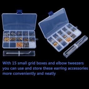 img 3 attached to 💎 LOCOLO 200Pcs Stainless Steel Earrings Posts Flat Pad Kit: Multiple Sizes, Butterfly & Bullet Earring Backs, Tweezers, and Plastic Box