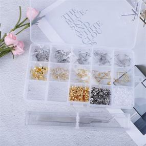 img 1 attached to 💎 LOCOLO 200Pcs Stainless Steel Earrings Posts Flat Pad Kit: Multiple Sizes, Butterfly & Bullet Earring Backs, Tweezers, and Plastic Box