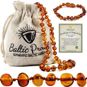 img 4 attached to 📿 Baltic Amber Necklace and Bracelet Gift Set: Certified Unisex Cognac Amber, 12.5 inches/5.5 inches - Premium Quality Raw Baltic Sea Amber