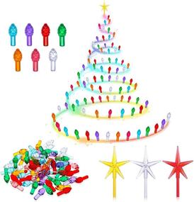 img 4 attached to Honoson 300-Piece Christmas Light Bulbs Set for Ceramic Christmas Tree - Medium Twist 🎄 Plastic Bulbs in Multi-color Flame Shape - Including 3 Tree Topper Stars for Festive Decorations