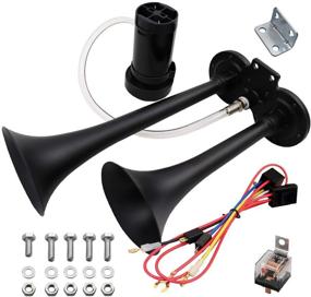 img 4 attached to 🔊 MIRKOO 12V 150db Air Horn Kit: Super Loud Dual Trumpet Chrome Plated Zinc Air Horn for 12V Vehicles - Car Truck RV Van SUV Motorcycle Off Road Boat (Black)