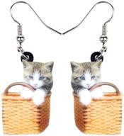 🐱 charming duowei sweet basket beige grey kitten cat earrings: acrylic pets dangle drop jewelry for women, teens, and girls - perfect gifts and charms logo