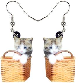 img 4 attached to 🐱 Charming DUOWEI Sweet Basket Beige Grey Kitten Cat Earrings: Acrylic Pets Dangle Drop Jewelry for Women, Teens, and Girls - Perfect Gifts and Charms