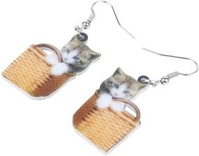 img 1 attached to 🐱 Charming DUOWEI Sweet Basket Beige Grey Kitten Cat Earrings: Acrylic Pets Dangle Drop Jewelry for Women, Teens, and Girls - Perfect Gifts and Charms