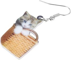 img 2 attached to 🐱 Charming DUOWEI Sweet Basket Beige Grey Kitten Cat Earrings: Acrylic Pets Dangle Drop Jewelry for Women, Teens, and Girls - Perfect Gifts and Charms