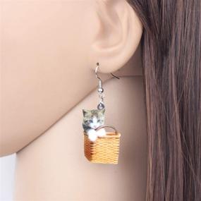 img 3 attached to 🐱 Charming DUOWEI Sweet Basket Beige Grey Kitten Cat Earrings: Acrylic Pets Dangle Drop Jewelry for Women, Teens, and Girls - Perfect Gifts and Charms