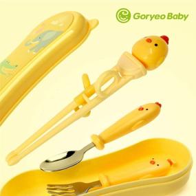 img 3 attached to 🍽️ Goryeo Baby Toddler Utensils Stainless Steel Kids Silverware Set with Training Chopsticks, Self Feeding Spoon and Fork for Learning (3PCS)(Yellow) - with Case