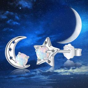 img 2 attached to 🌙 925 Sterling Silver Opal Moon and Star Earrings - Hypoallergenic Tiny Small Studs for Women, Ideal Rainbow or Moon Star Jewelry Gift for Sensitive Ears Girls