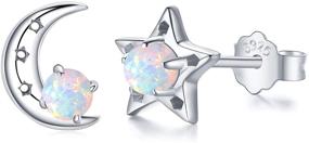 img 4 attached to 🌙 925 Sterling Silver Opal Moon and Star Earrings - Hypoallergenic Tiny Small Studs for Women, Ideal Rainbow or Moon Star Jewelry Gift for Sensitive Ears Girls