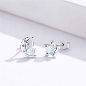 img 3 attached to 🌙 925 Sterling Silver Opal Moon and Star Earrings - Hypoallergenic Tiny Small Studs for Women, Ideal Rainbow or Moon Star Jewelry Gift for Sensitive Ears Girls