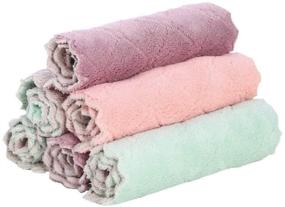 img 4 attached to 🧽 URSMART Microfiber Cleaning Kitchen Towel - Super Absorbent Coral Velvet Dishtowels, Nonstick Oil Washable & Fast Drying (Random Color)