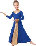 👗 ibakom girls metallic gold v-neck praise dance dresses - loose fit full length color block liturgical church worship dancewear logo