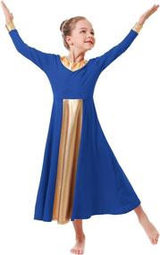 img 2 attached to 👗 IBAKOM Girls Metallic Gold V-Neck Praise Dance Dresses - Loose Fit Full Length Color Block Liturgical Church Worship Dancewear