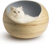 🐱 fhasso luxury bamboo cat bed - eco-friendly, natural, handmade cat cave bed with washable velvet cushion - premium enclosed pet bed - modern, decorative design for improved seo logo