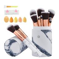 💄 blahhey marble makeup brush set with holder, 10 pcs premium synthetic brushes + 4 pcs makeup sponges for foundation powder concealers eyeshadows - professional makeup tools logo