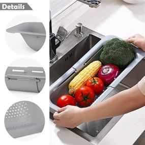 img 3 attached to 🍽️ Gray Extendable Over the Sink Colanders - Kitchen Fruit Strainer Basket for Washing, Draining Cooked Pasta, Veggies, and Drying Dishes